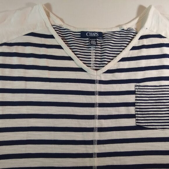 Chaps women's 1X blue & white striped cap sleeve tee - Picture 2 of 9